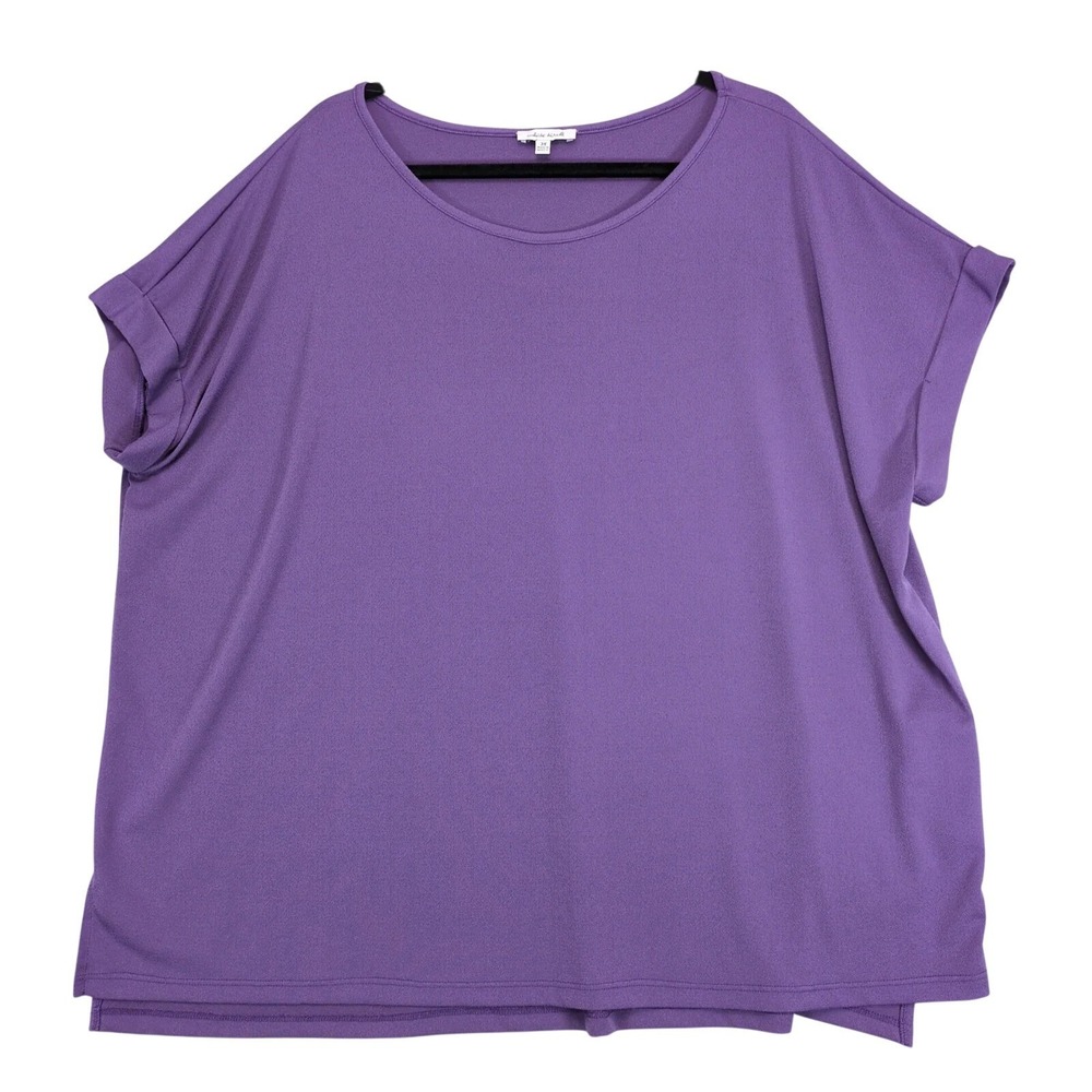 White Birch Purple Flowy Blouse Womens Plus Size 3X Boxy Dolman Stretch Casual